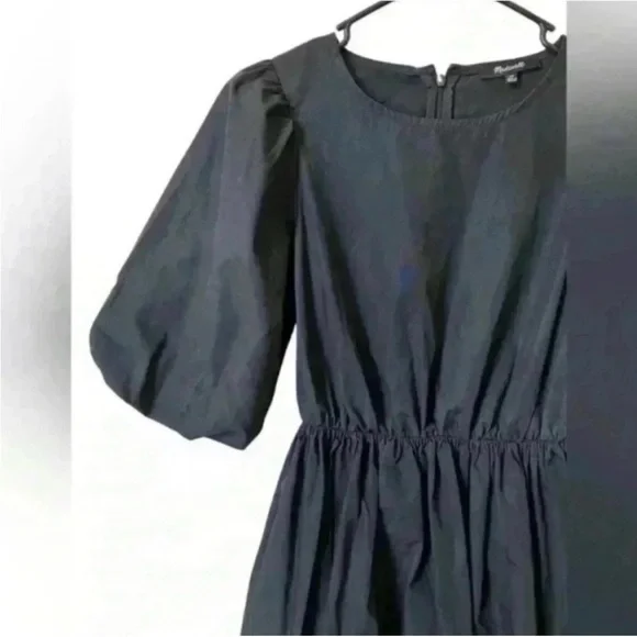 Madewell Poplin Crewneck Bubble-Sleeve Mini Dress Black - Picture 7 of 9
